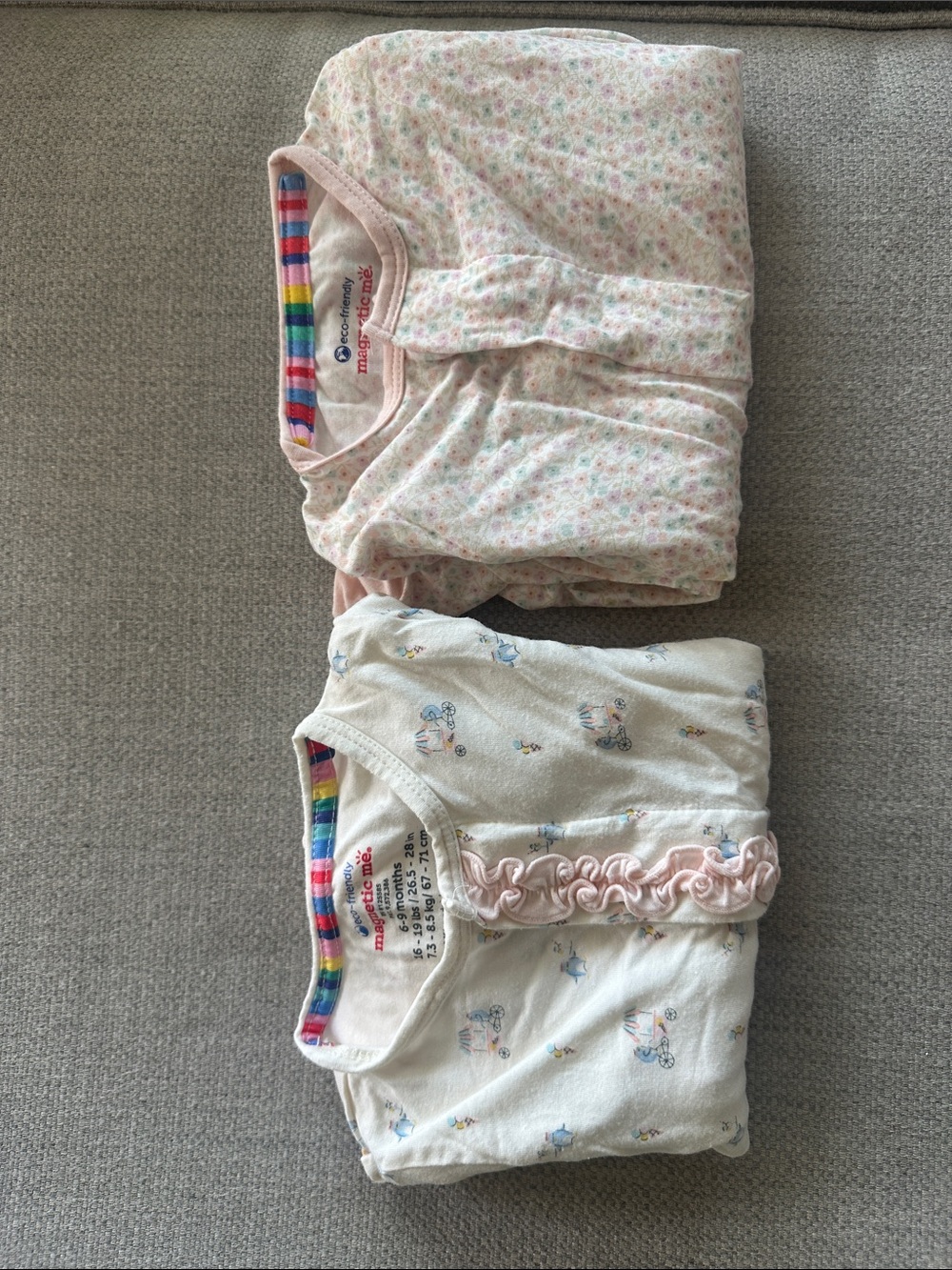 2 pack of Magnetic Me Baby Girl Sleepwear - Pink Floral & White with Ruffle 6-9m